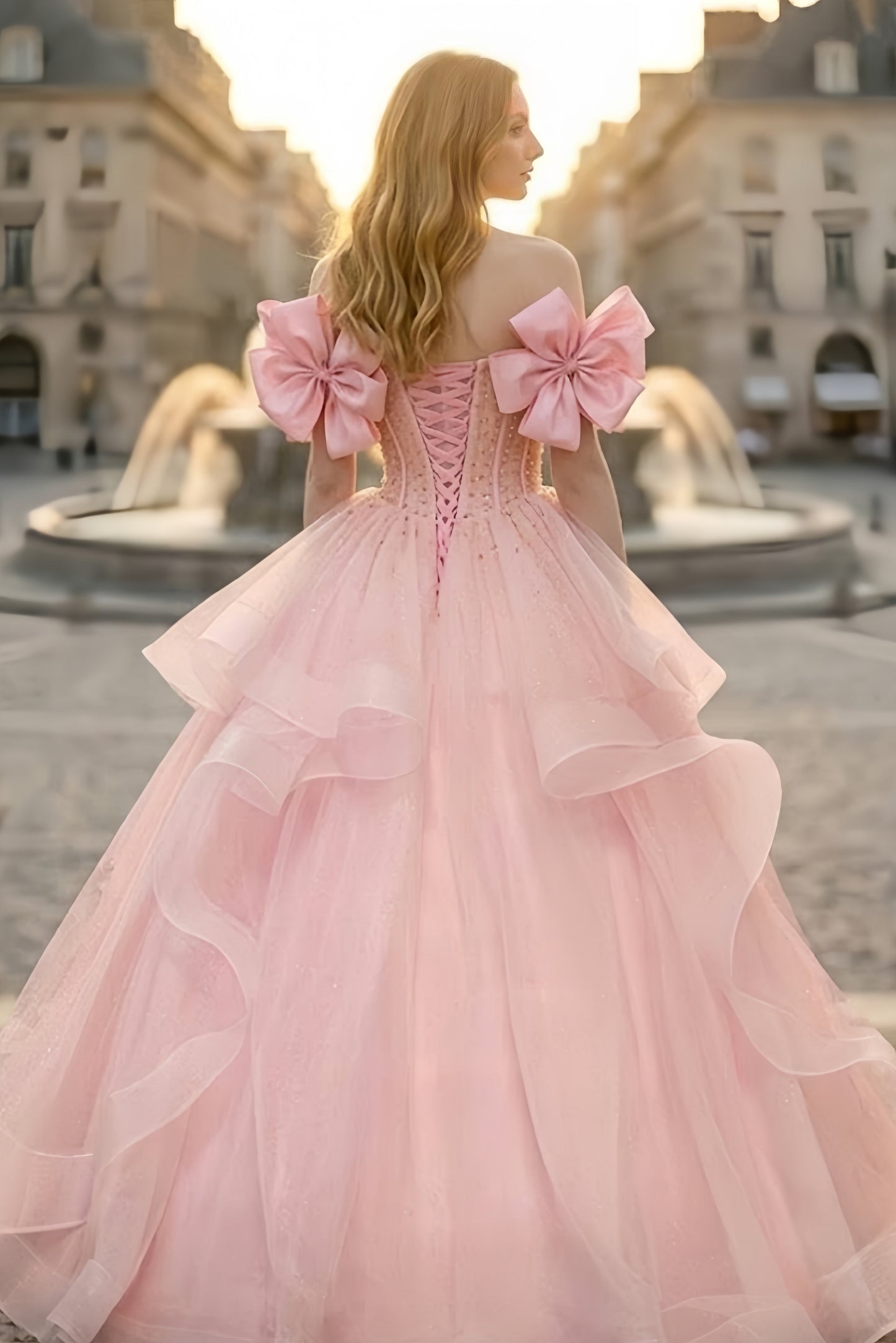 Pink Ball Gown Off the Shoulder Quinceanera Dress with Ruffles
