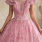 Pink Ball Gown Illusion Neck Quinceanera Dress with Lace