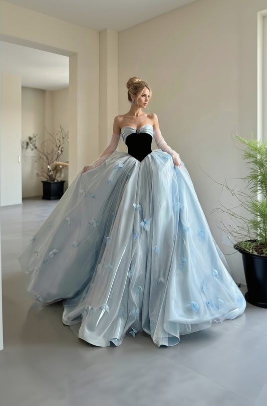 Blue Ball Gown Sweetheart Quinceanera Dress with 3D Butterflies