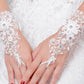 White Lace Fingerless Wedding Gloves with Rhinestones and Pearls