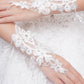 White Scalloped Lace Fingerless Wedding Gloves with Rhinestones