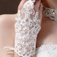 White Wrist-Length Lace Fingerless Wedding Gloves with Rhinestones