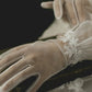 White Sheer Short Wedding Gloves with Ruffled Cuffs
