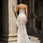 Corset White Mermaid Strapless Long Wedding Dress with Lace