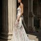 Corset White Mermaid Strapless Long Wedding Dress with Lace