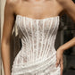 Corset White Mermaid Strapless Long Wedding Dress with Lace