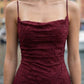 Burgundy Sheath Cowl Neck Long Formal Dress with Floral Lace