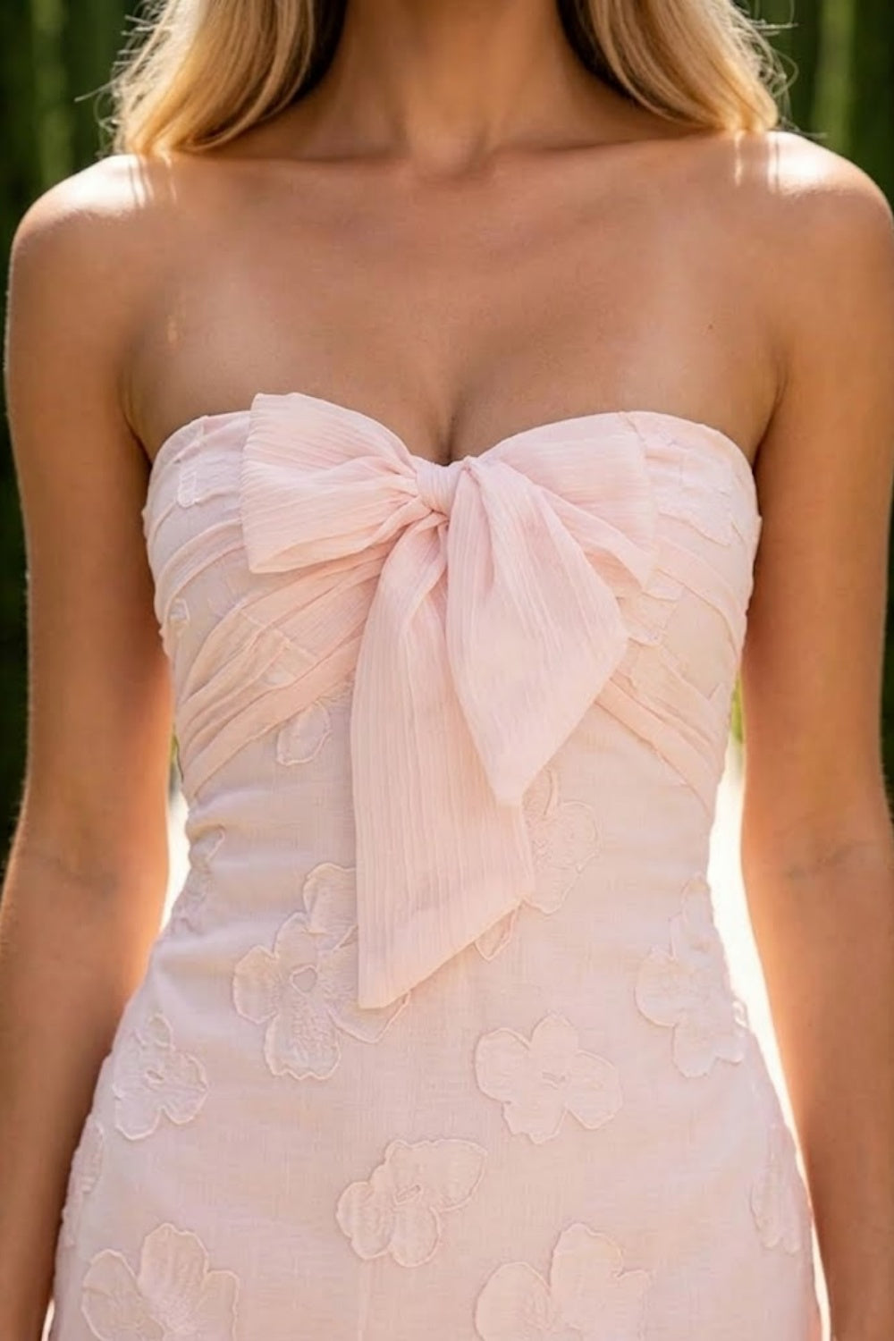 Blush Pink Sheath Strapless Homecoming Dress with Bow