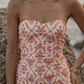 Floral Pink Sheath Strapless Short Homecoming Dress with Ruffle