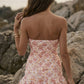 Floral Pink Sheath Strapless Short Homecoming Dress with Ruffle