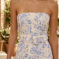 Blue Floral Sheath Strapless Short Homecoming Dress with Belt