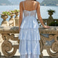 Light Blue A Line Spaghetti Strap Long Prom dress with Slit