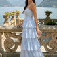 Light Blue A Line Spaghetti Strap Long Prom dress with Slit