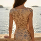 Gold Mermaid Square Neck Long Prom Dress with Sequins