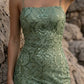 Sparkly Sage Mermaid Square Neck Long Prom Dress with Slit