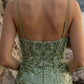 Sparkly Sage Mermaid Square Neck Long Prom Dress with Slit