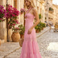 Pink Gingham A Line Halter Long Prom Dress with Cutout