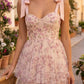 Pink Floral A Line Spaghetti straps Long Prom Dress with Tulle