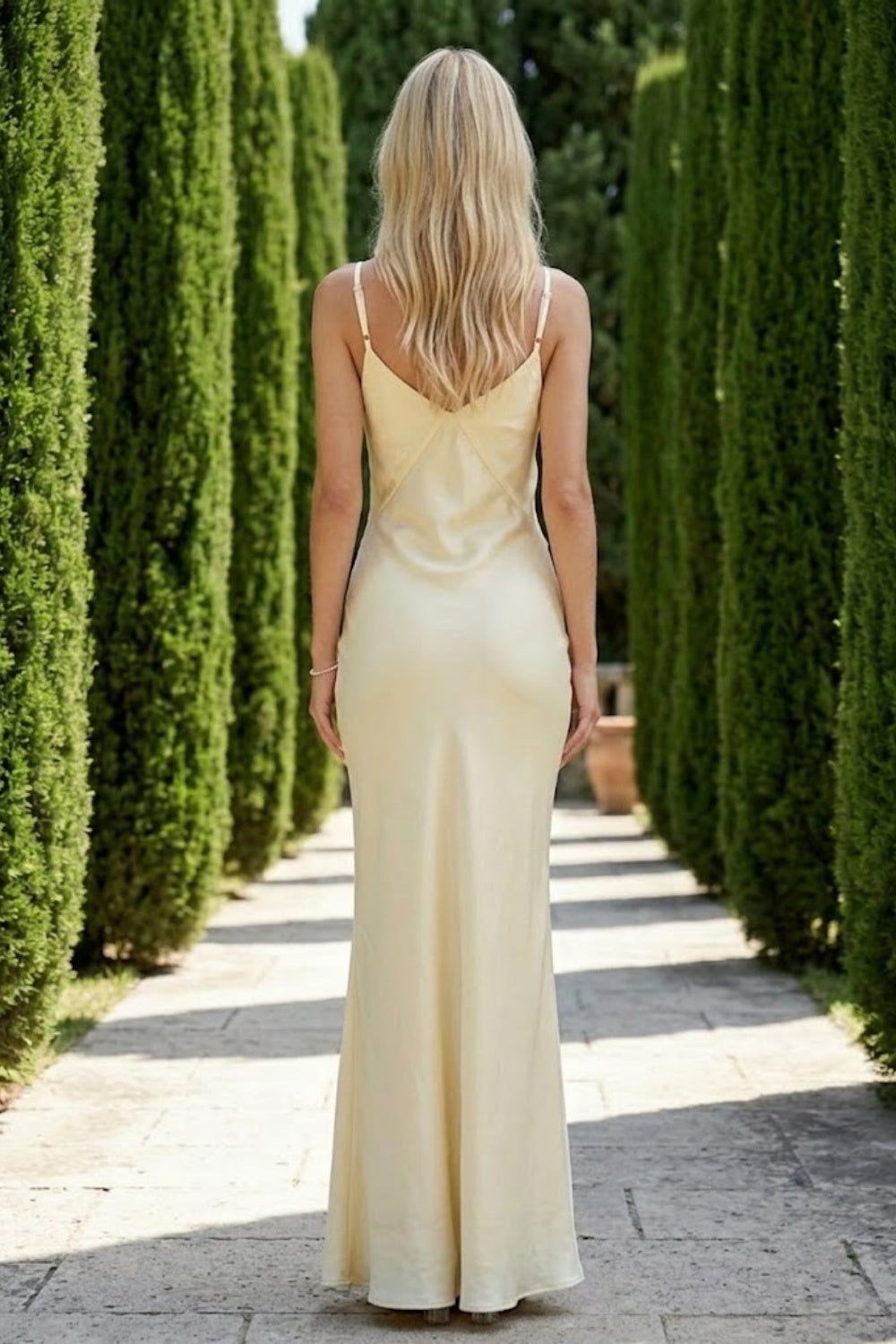 Simple Ivory Sheath Spaghetti Strap V-Neck Long Prom Dress