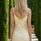 Simple Ivory Sheath Spaghetti Strap V-Neck Long Prom Dress