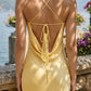 Light Yellow Sheath Cowl Neck Long Prom Dress with Lace