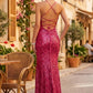 Fuchsia Mermaid Square Neck Long Prom Dress with Slit