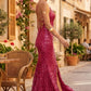 Fuchsia Mermaid Square Neck Long Prom Dress with Slit