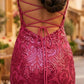 Fuchsia Mermaid Square Neck Long Prom Dress with Slit