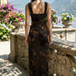 Brown Sheath Square Neck Long Formal Dress with Ruching
