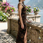 Brown Sheath Square Neck Long Formal Dress with Ruching