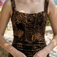 Brown Sheath Square Neck Long Formal Dress with Ruching