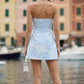 Blue Floral A-Line Halter Short Homecoming Dress with Appliques