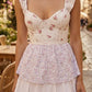 Floral White A Line Long Prom Dress with Ruffles