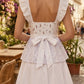 Floral White A Line Long Prom Dress with Ruffles
