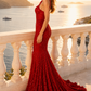 Sequin Red Mermaid One Shoulder Long Prom Dress