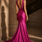 Fuchsia Mermaid V Neck Long Formal Dress with Ruching