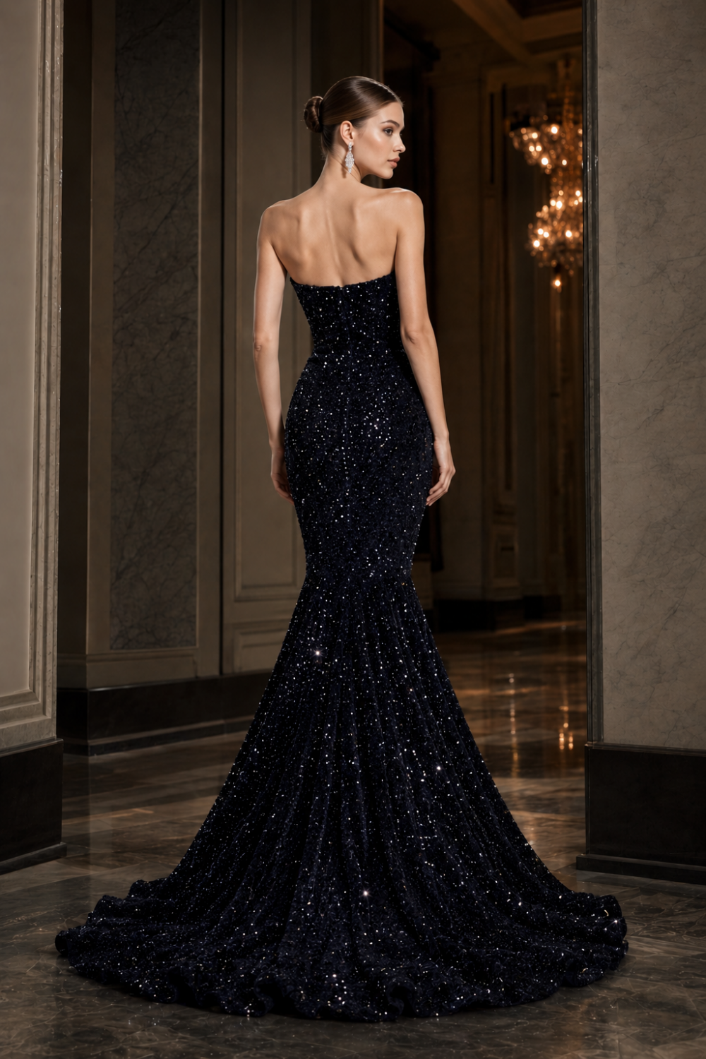 Sequin Black Mermaid Sweetheart Long Prom Dress