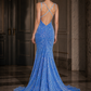 Sequin Blue Mermaid V Neck Long Prom Dress