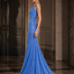 Sequin Blue Mermaid V Neck Long Prom Dress