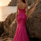 Corset Sequin Fuchsia Mermaid Sweetheart Long Prom Dress