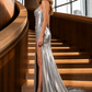 Corset Silver Sheath Cowl Neck Long Prom Dress with Slit