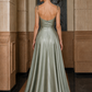 Sage A Line Cowl Neck Long Prom Dress with Slit