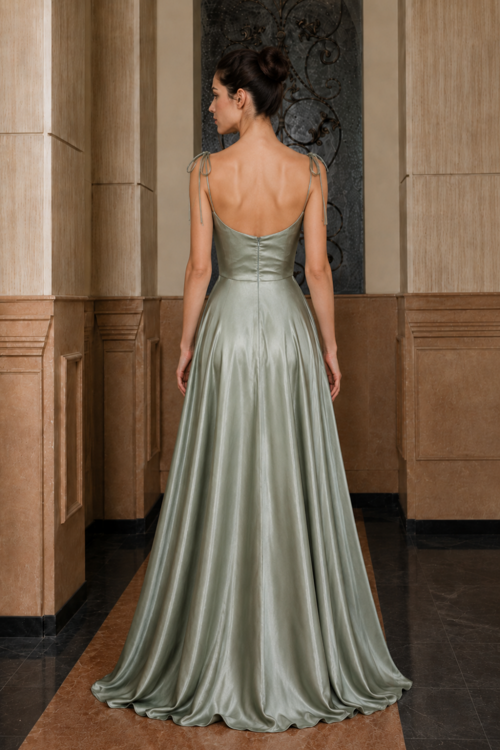 Sage A Line Cowl Neck Long Prom Dress with Slit