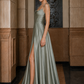 Sage A Line Cowl Neck Long Prom Dress with Slit