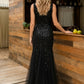 Black Mermaid V Neck Long Formal Dress