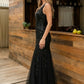 Black Mermaid V Neck Long Formal Dress