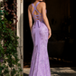 Lavender Sheath Halter Sequin Long Prom Dress with Slit
