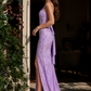 Lavender Sheath Halter Sequin Long Prom Dress with Slit