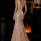 Champagne Mermaid V Neck Sequin Long Prom Dress with Lace