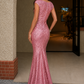 Rose Pink Mermaid Square Neck Sequin Long Prom Dress